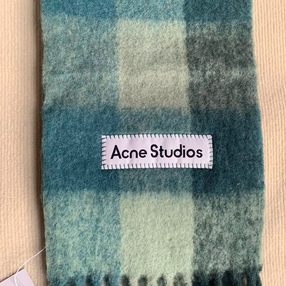 Acne Studios Blue Check Mohair Wool Scarf - Picture 3 of 5